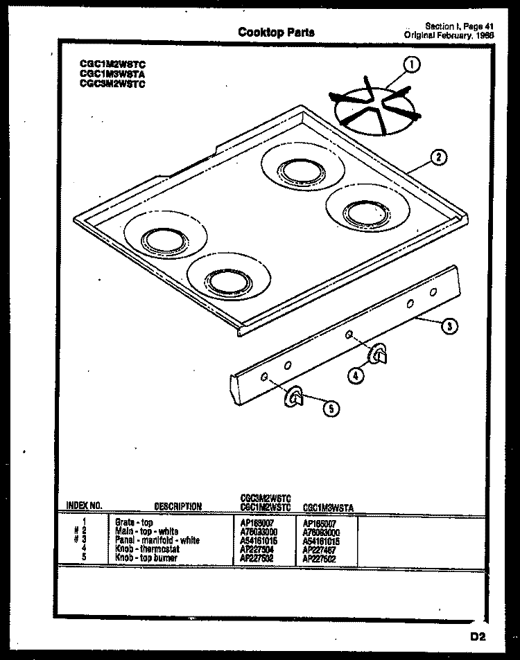 COOKTOP PARTS Diagram and Parts List for CGD2M5WSTA  Gibson Range