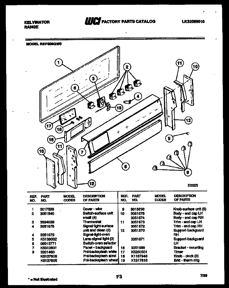 BACKGUARD PARTS Diagram and Parts List for REP305GW0  Kelvinator Range