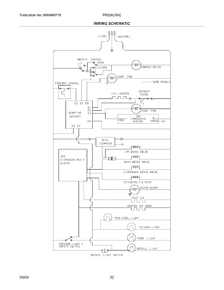 WIRING SCHEMATIC Diagram and Parts List for FRS26LR5CB0  Frigidaire Refrigerator