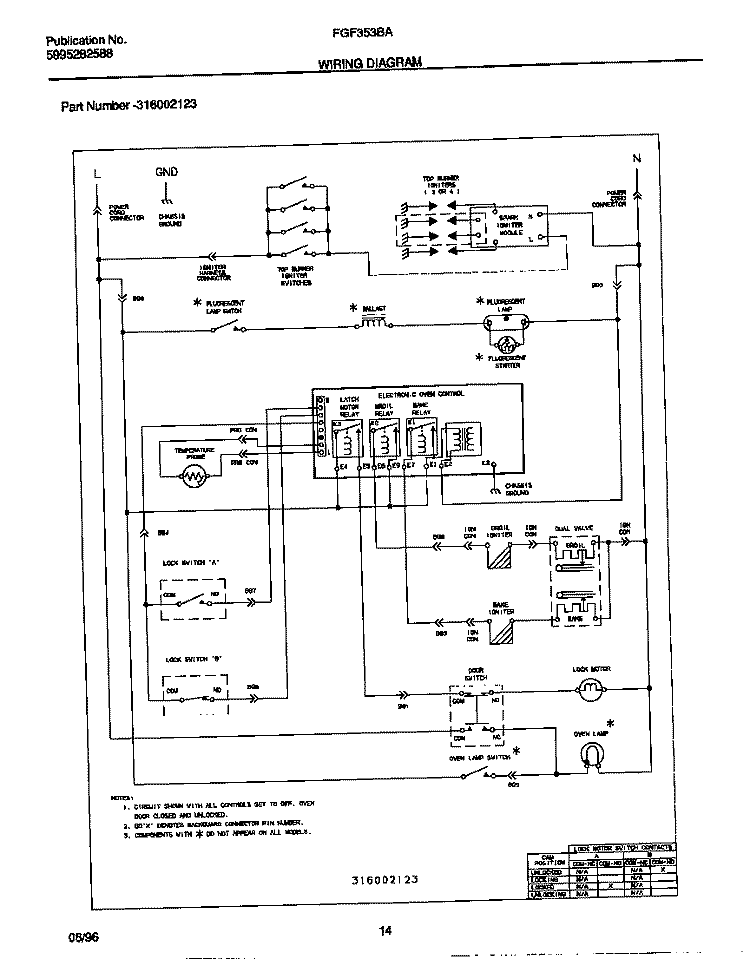 WIRING DIAGRAM Diagram and Parts List for FGF353BADD  Frigidaire Range
