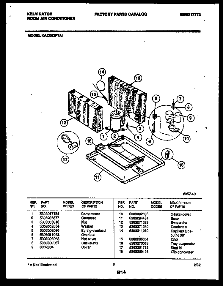 SYSTEM PARTS Diagram and Parts List for KAC063P7A1  Kelvinator Air Conditioner