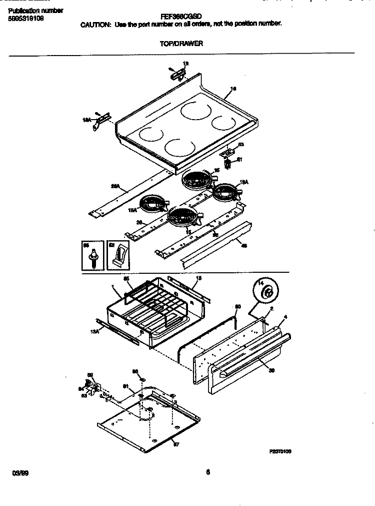 TOP / DRAWER Diagram and Parts List for FEF366CGSD  Frigidaire Range