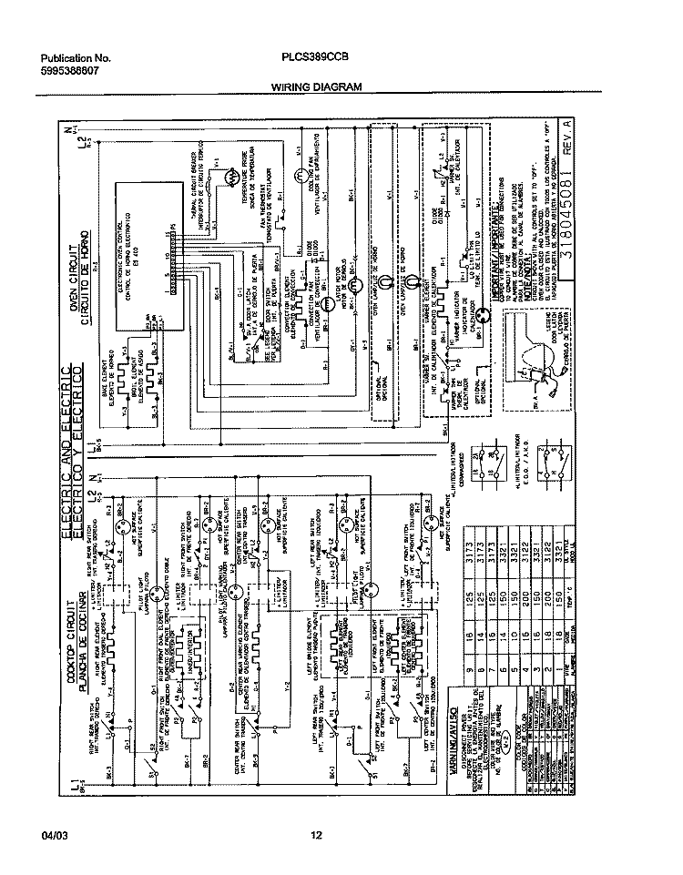 WIRING DIAGRAM Diagram and Parts List for PLCS389CCB  Frigidaire Range