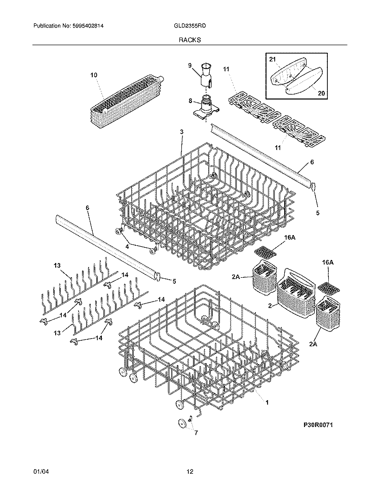 RACKS Diagram and Parts List for GLD2355RDQ0  Frigidaire Dishwasher