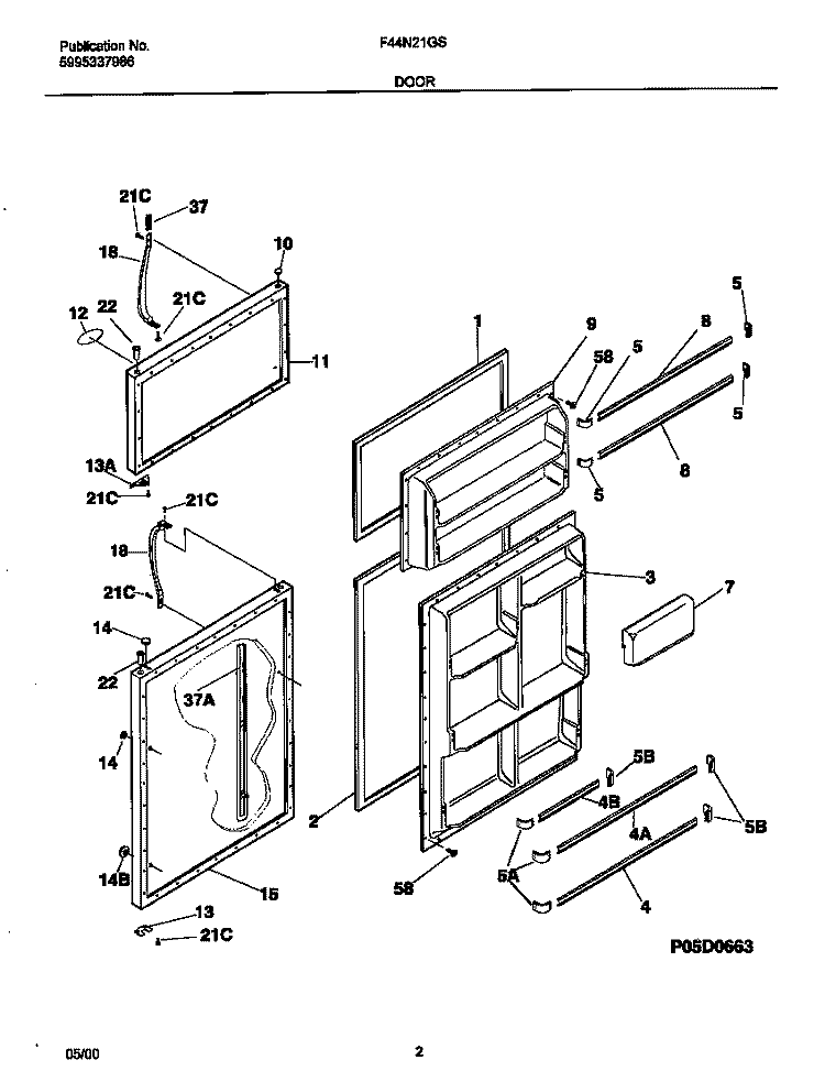 DOOR Diagram and Parts List for F44N21GSW0  Frigidaire Refrigerator