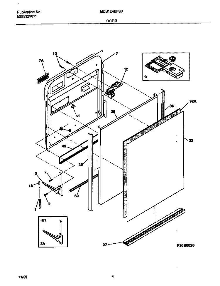 DOOR Diagram and Parts List for MDB124BFS3  Frigidaire Dishwasher