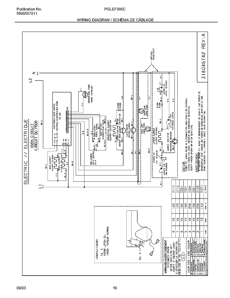 WIRING DIAGRAM Diagram and Parts List for PGLEF385CQ2  Frigidaire Range