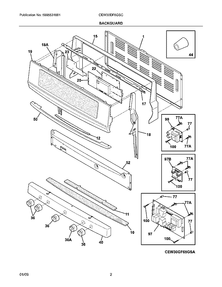 BACKGUARD Diagram and Parts List for CEW30DF6GSC  Electrolux Range