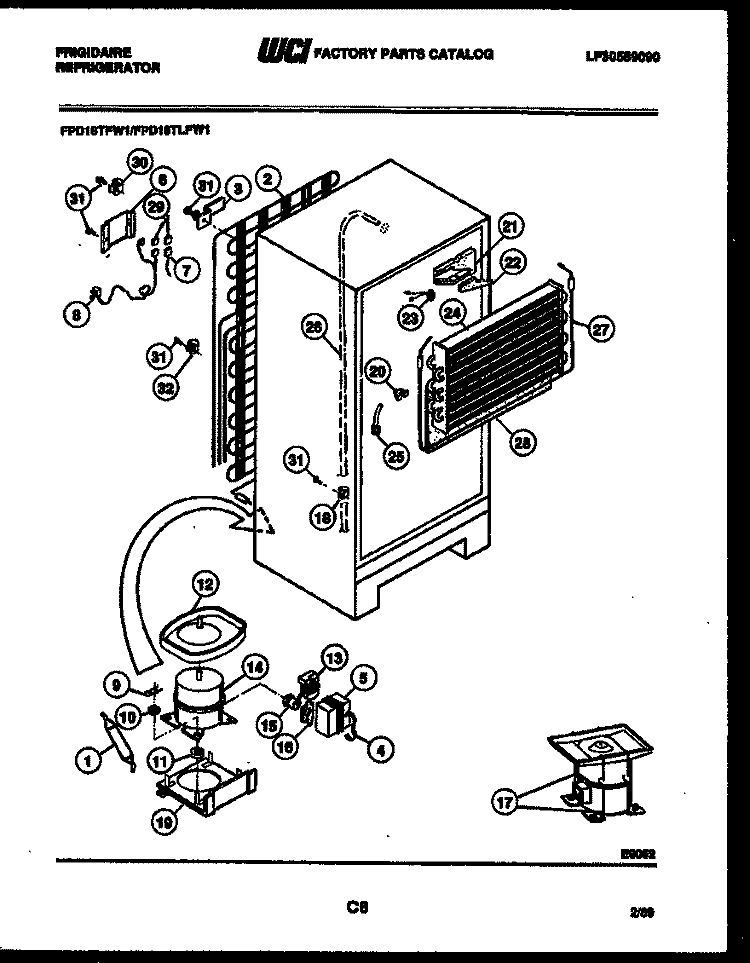 SYSTEM AND AUTOMATIC DEFROST PARTS Diagram and Parts List for FPD18TLFW1  Frigidaire Refrigerator