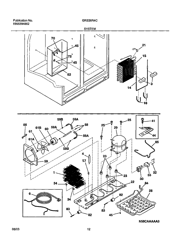 SYSTEM Diagram and Parts List for GRS26R4CW0  Gibson Refrigerator