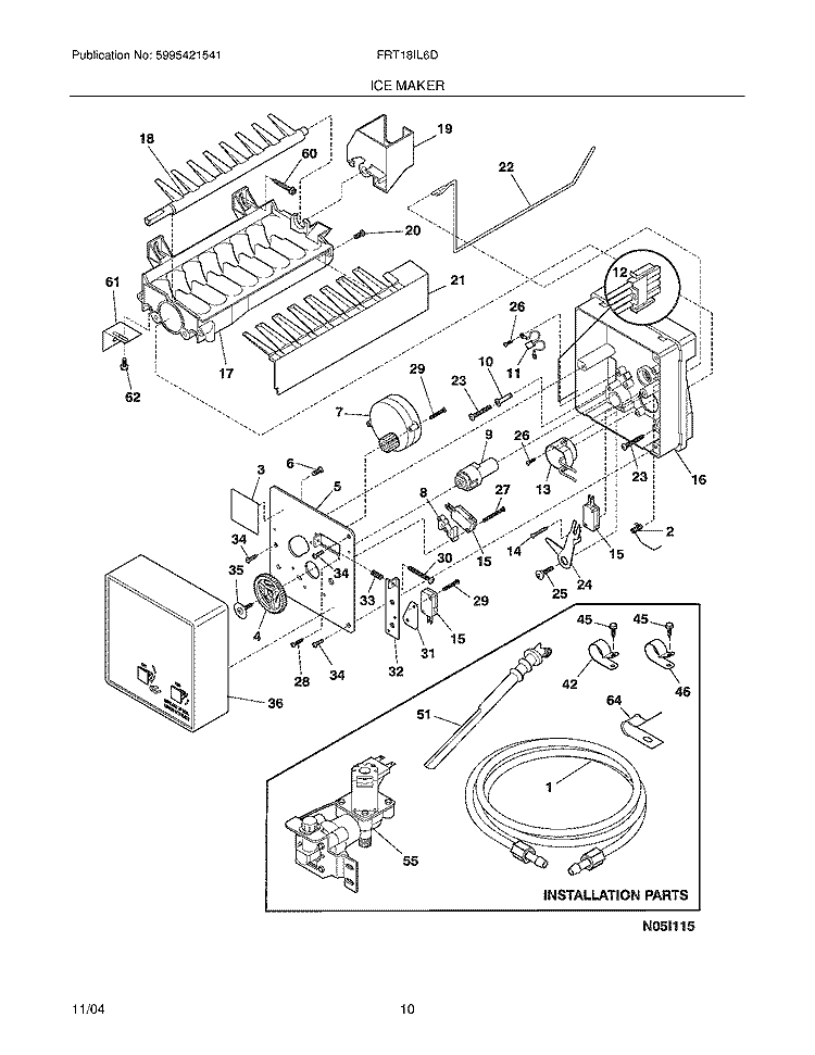 ICE MAKER Diagram and Parts List for FRT18IL6DQ6  Frigidaire Refrigerator