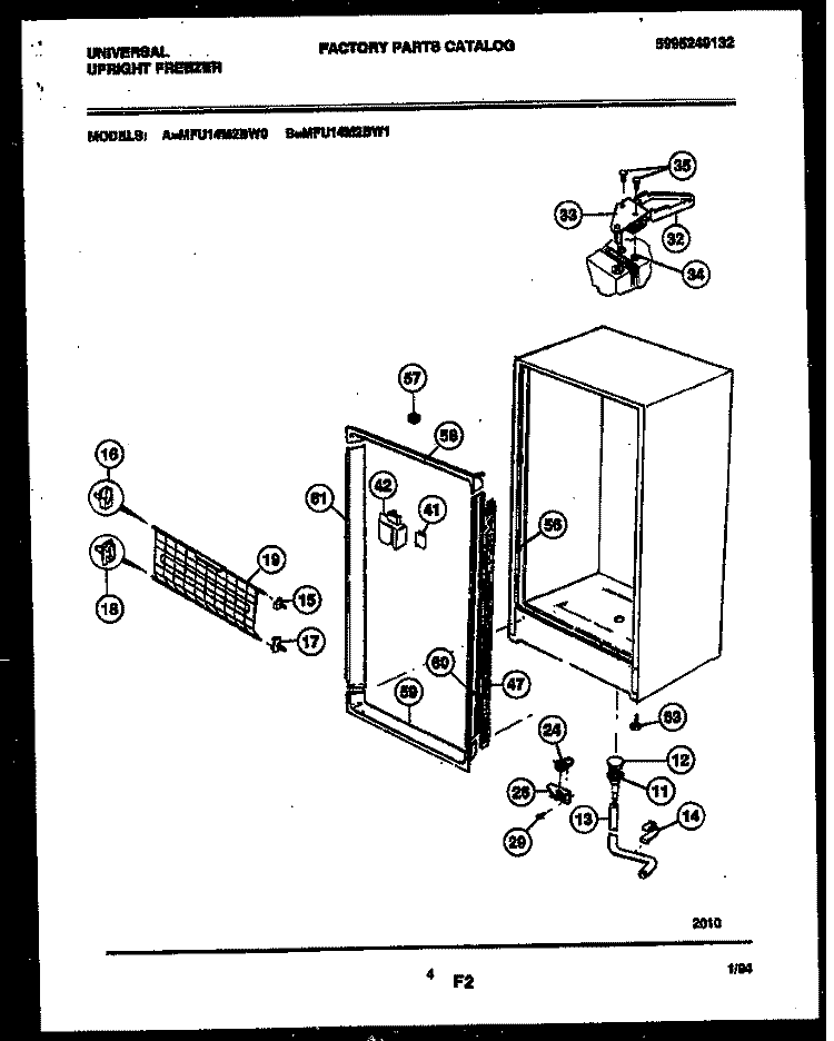 CABINET PARTS Diagram and Parts List for MFU14M2BW0  Uni Freezer