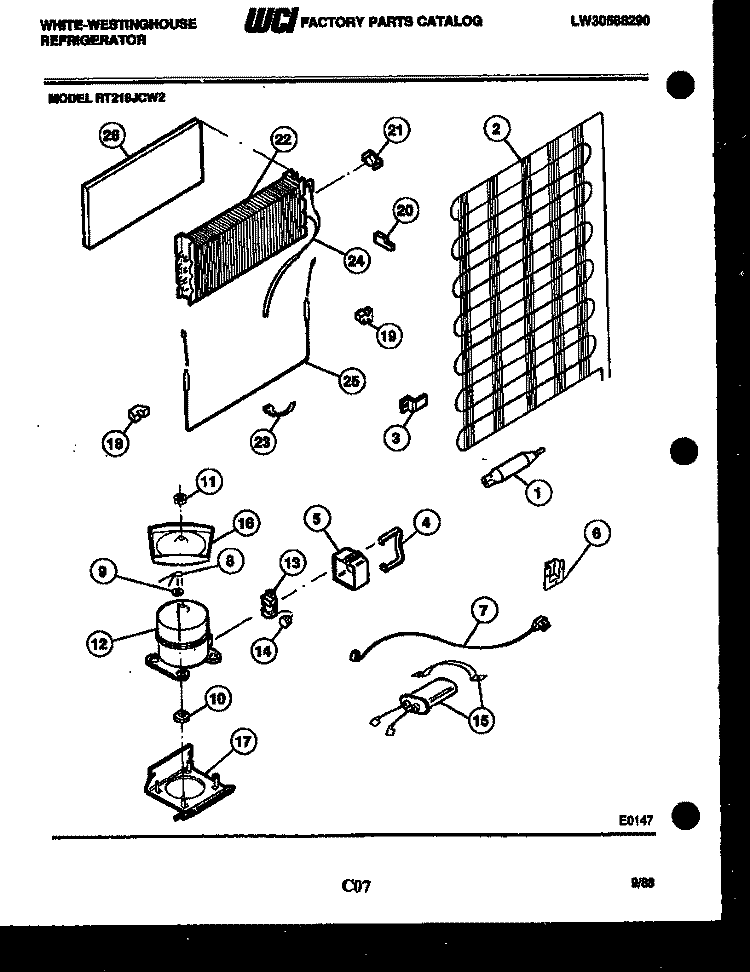 SYSTEM AND AUTOMATIC DEFROST PARTS Diagram and Parts List for RT218JCH2  Frigidaire Refrigerator