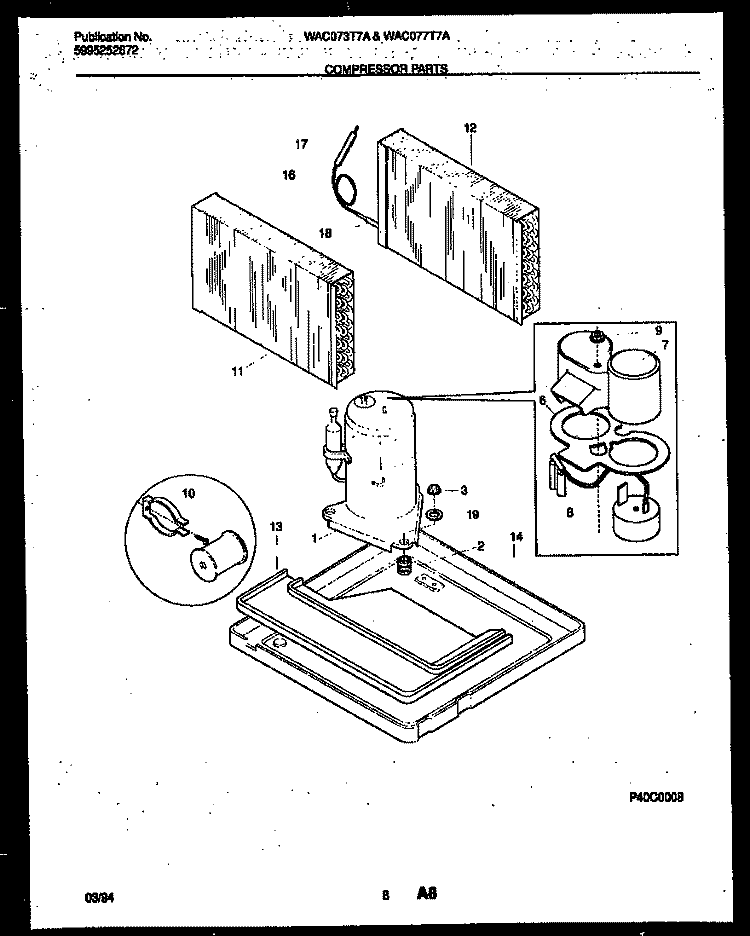 COMPRESSOR PARTS Diagram and Parts List for WAC077T7A2  Frigidaire Air Conditioner