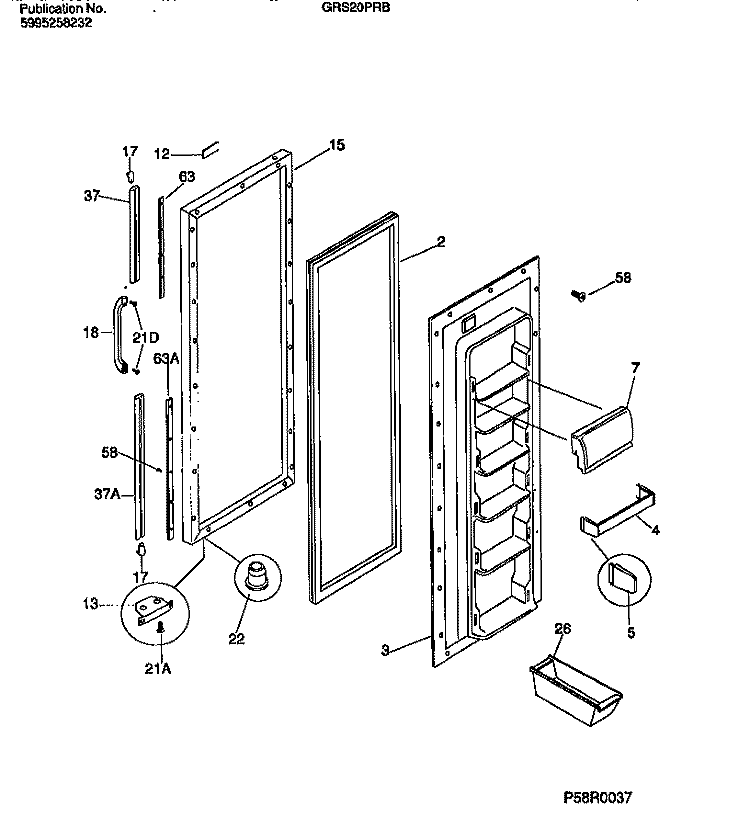 REFRIGERATOR DOOR SECTION Diagram and Parts List for GRS20PRBD0  Gibson Refrigerator