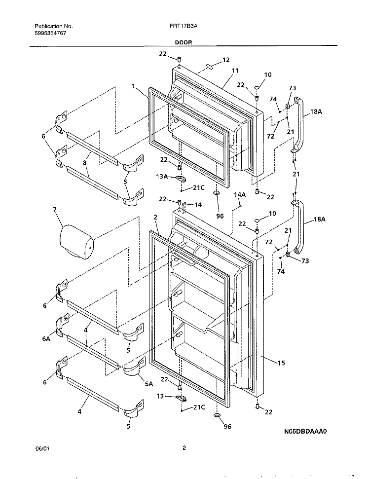 DOOR Diagram and Parts List for FRT17B3AW0  Frigidaire Refrigerator