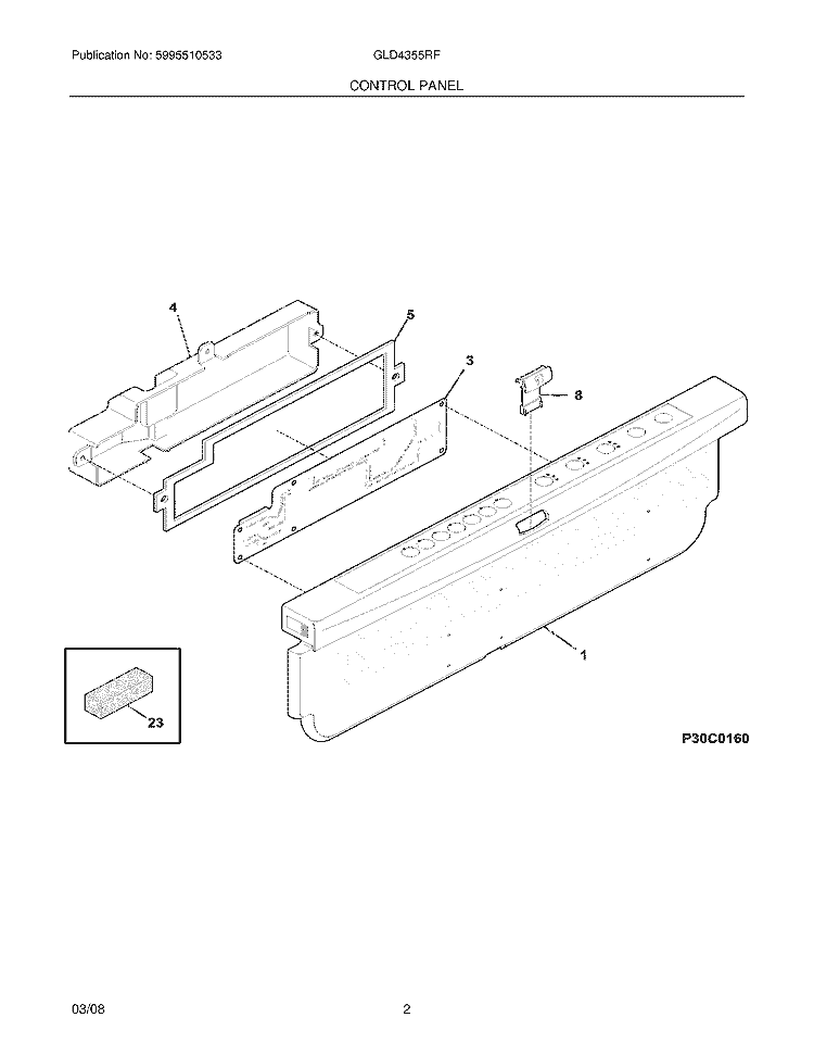 CONTROL PANEL Diagram and Parts List for GLD4355RFB2  Frigidaire Dishwasher
