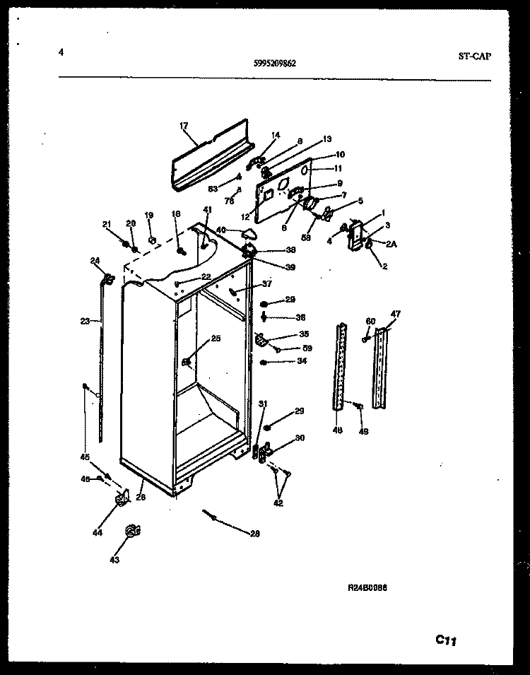 CABINET PARTS Diagram and Parts List for FPW21TIPL0  Frigidaire Refrigerator