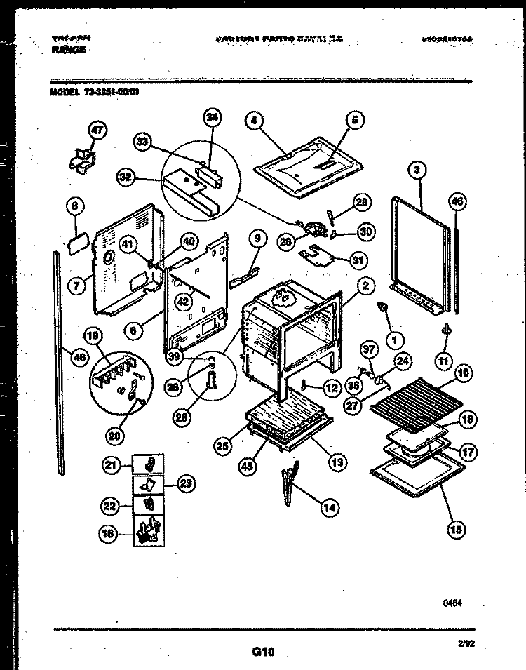 LOWER BODY PARTS Diagram and Parts List for 73-3951-23-01  Tappan Range