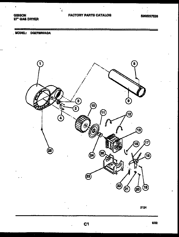 BLOWER AND DRIVE PARTS Diagram and Parts List for DG27S8WAGA  Gibson Dryer