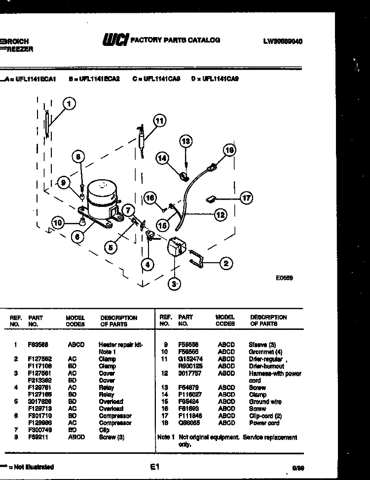 SYSTEM PARTS Diagram and Parts List for UFL1141ECA2  Frigidaire Freezer