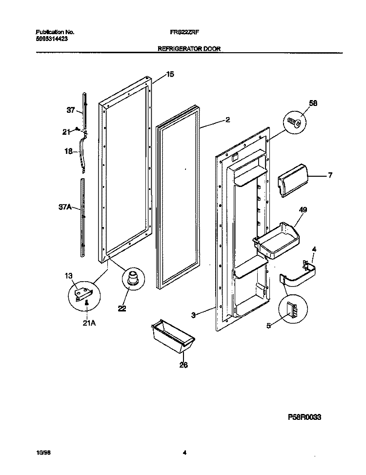 REFRIGERATOR DOOR Diagram and Parts List for FRS22ZRFD3  Frigidaire Refrigerator