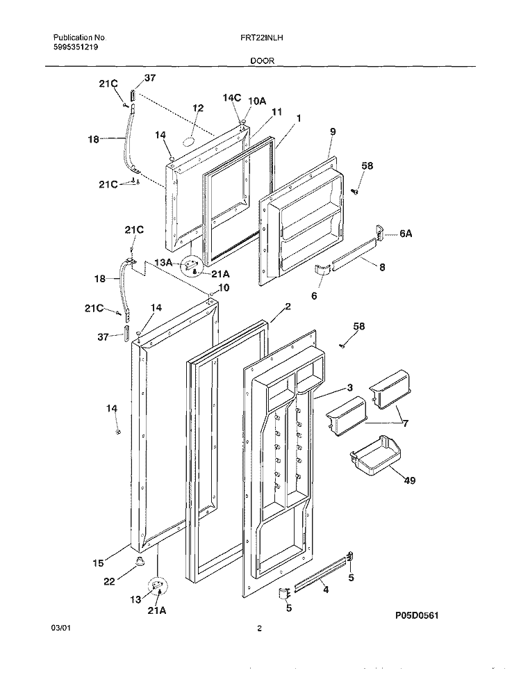 DOOR Diagram and Parts List for FRT22INLHD5  Frigidaire Refrigerator