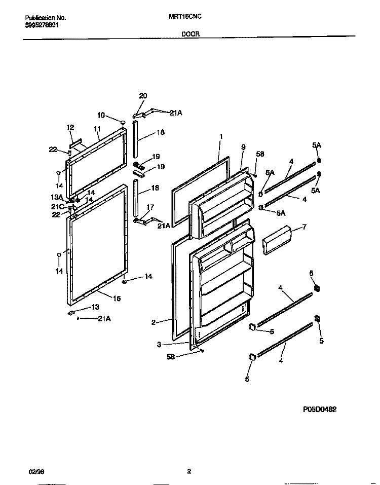 DOOR Diagram and Parts List for MRT15CNCD4  Frigidaire Refrigerator