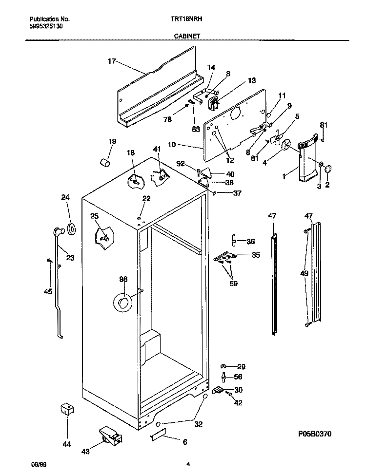CABINET Diagram and Parts List for TRT18NRHW0  Frigidaire Refrigerator