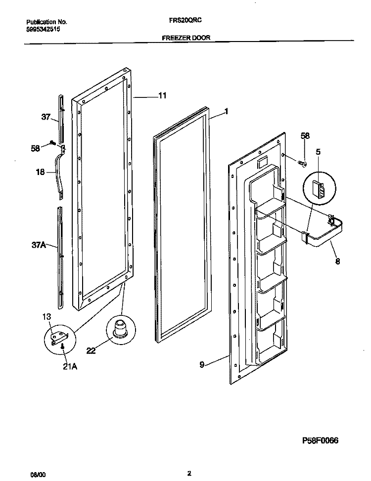 FREEZER DOOR Diagram and Parts List for FRS20QRCW9  Frigidaire Refrigerator