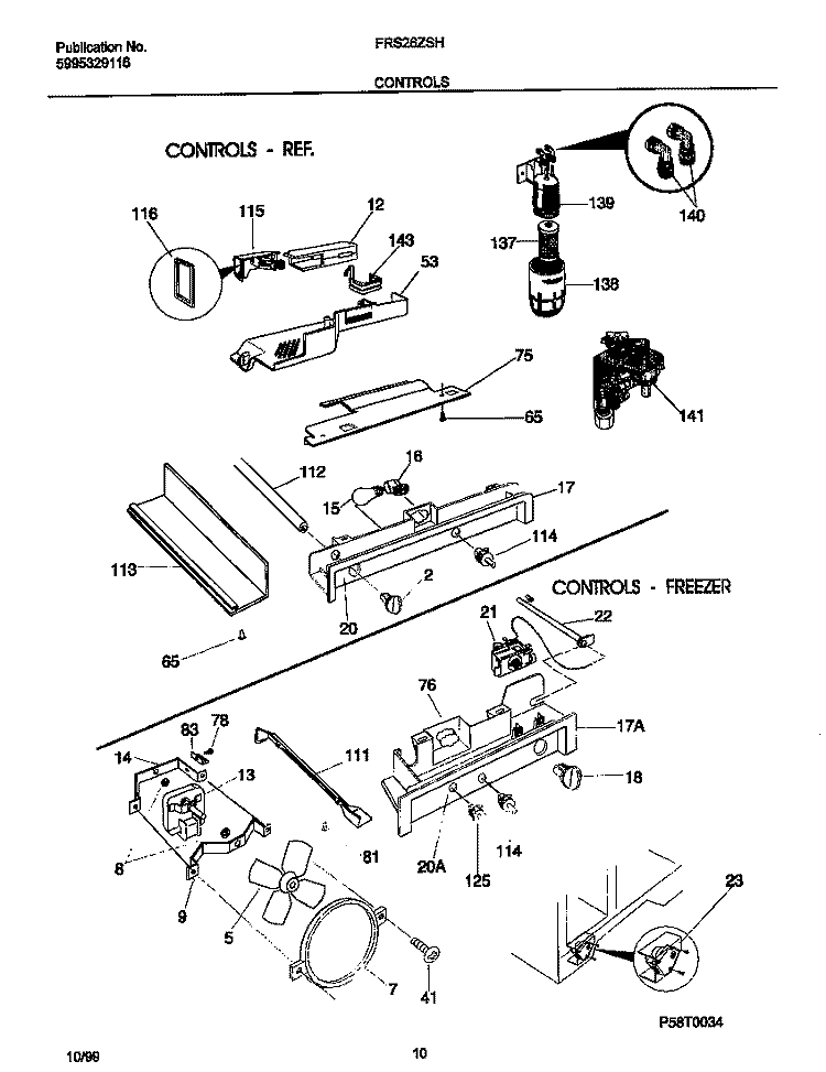 CONTROLS Diagram and Parts List for FRS26ZSHB2  Frigidaire Refrigerator