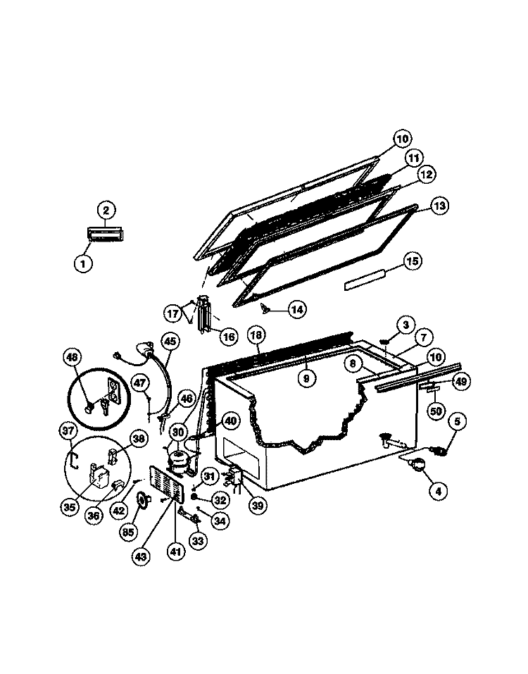DOOR, CABINET, UNIT Diagram and Parts List for TFC13M0AW1  Tappan Freezer