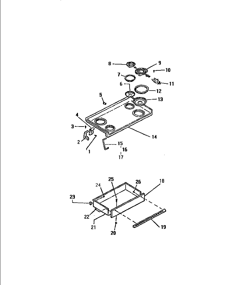 TOP / DRAWER Diagram and Parts List for REP309CW0  Kelvinator Range