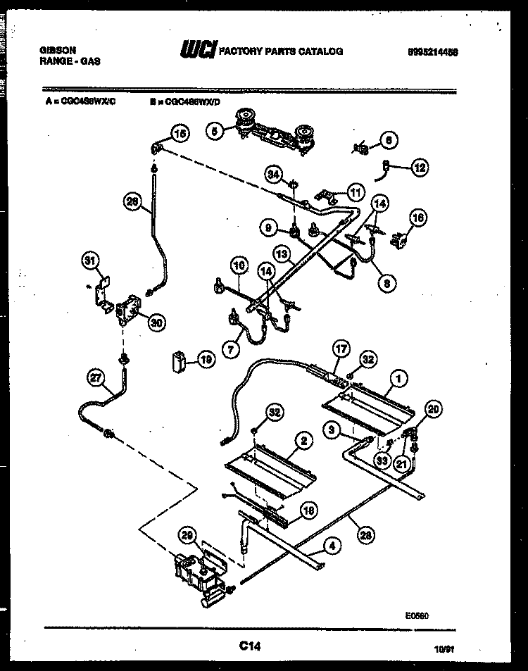 BURNER PARTS Diagram and Parts List for CGC4S8WXD  Gibson Range