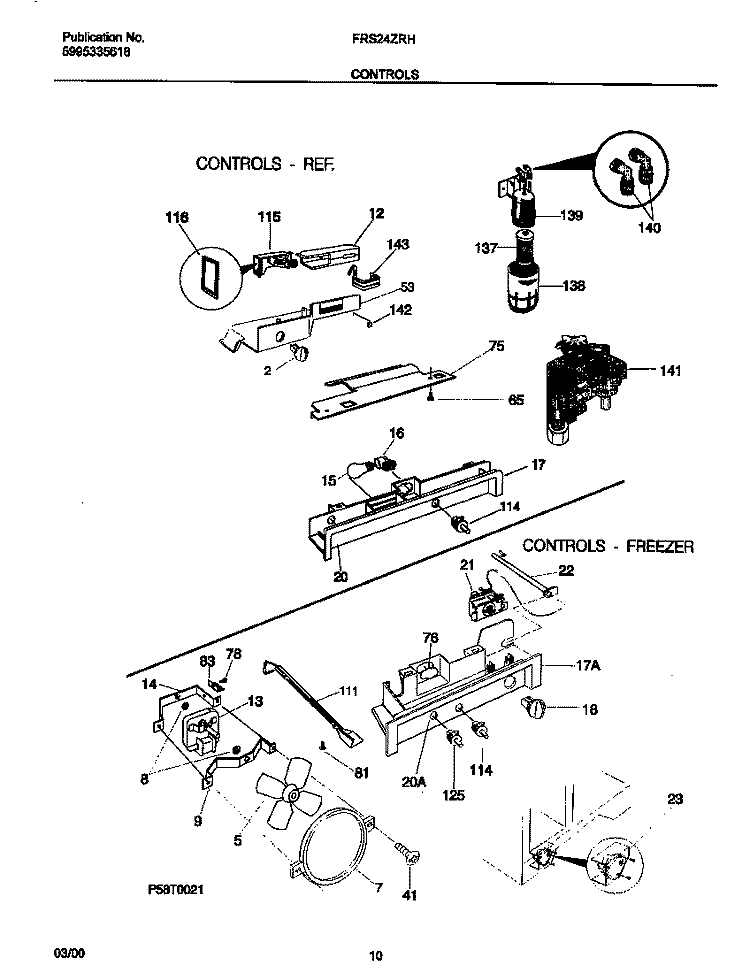 CONTROLS Diagram and Parts List for FRS24ZRHB3  Frigidaire Refrigerator