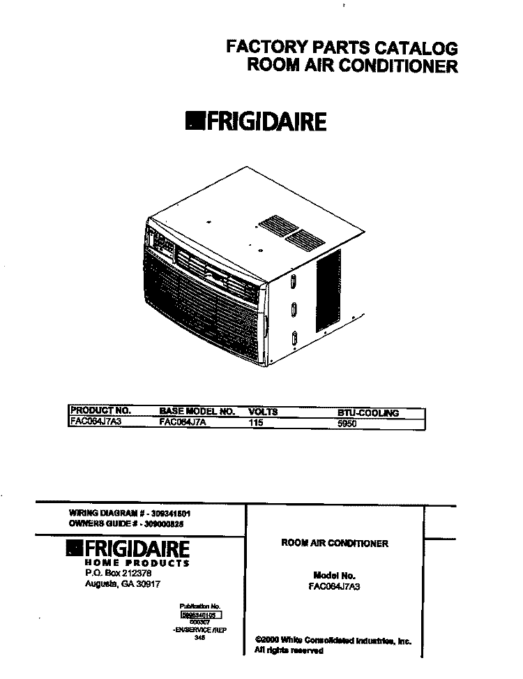 COVER Diagram and Parts List for FAC064J7A3  Frigidaire Air Conditioner