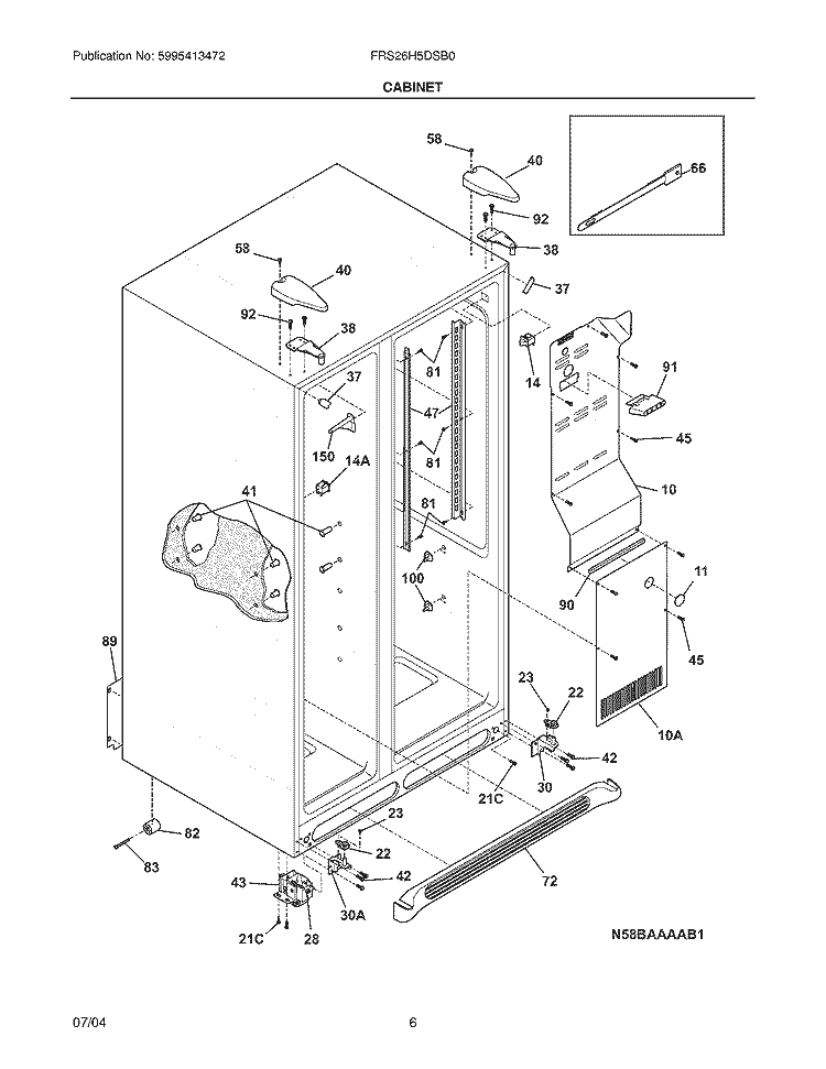 CABINET Diagram and Parts List for FRS26H5DSB0  Frigidaire Refrigerator