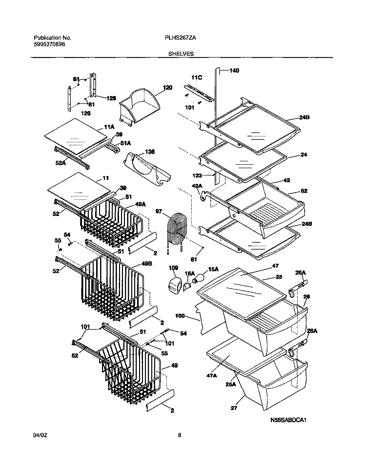 SHELVES Diagram and Parts List for PLHS267ZAB2  Frigidaire Refrigerator