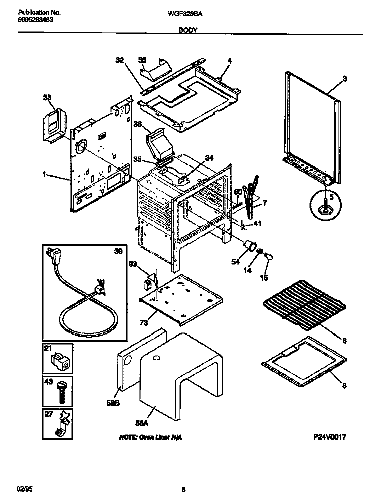 BODY Diagram and Parts List for WGF323BAWB  Frigidaire Range