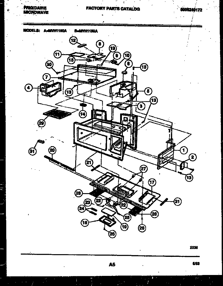 MOTOR AND LAMP ASSEMBLY Diagram and Parts List for MVH1190A  Frigidaire Microwave