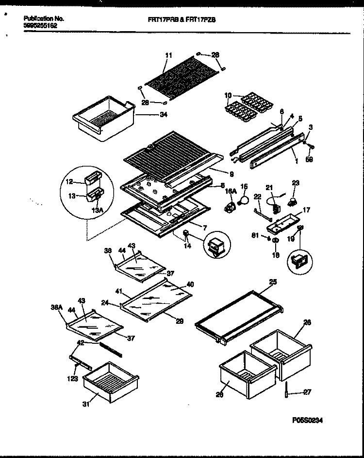 SHELVES AND SUPPORTS Diagram and Parts List for FRT17PZBW1  Frigidaire Refrigerator