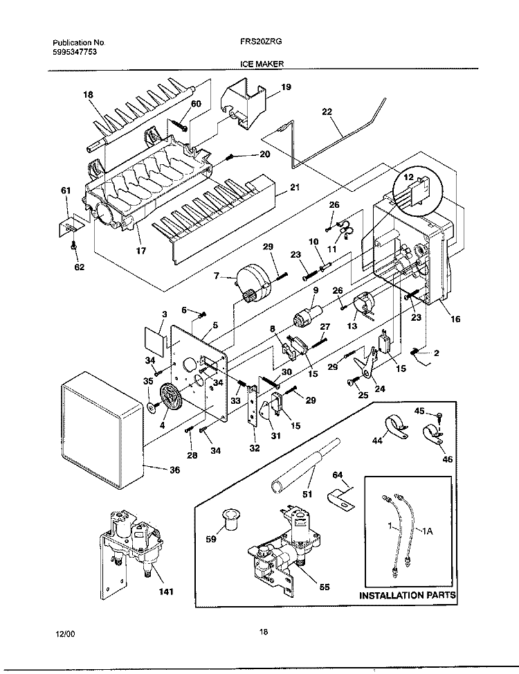 ICE MAKER Diagram and Parts List for FRS20ZRGWA  Frigidaire Refrigerator