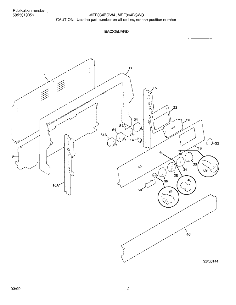BACKGUARD Diagram and Parts List for MEF364BGWA  Frigidaire Range