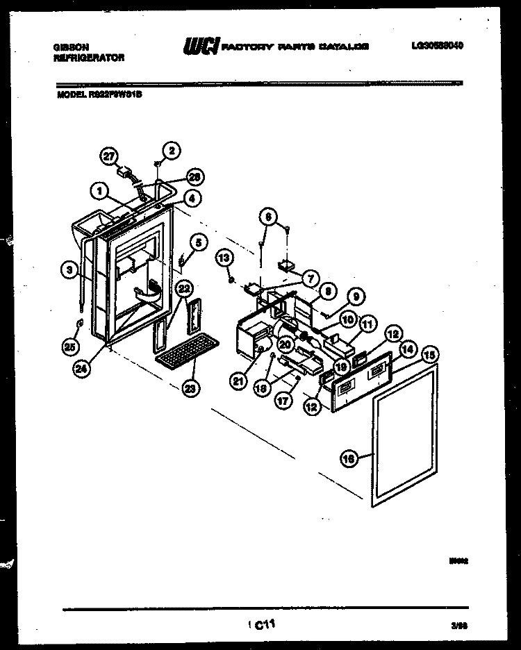 ICE DOOR, DISPENSER AND WATER TANK Diagram and Parts List for RS22F9WS1B  Gibson Refrigerator