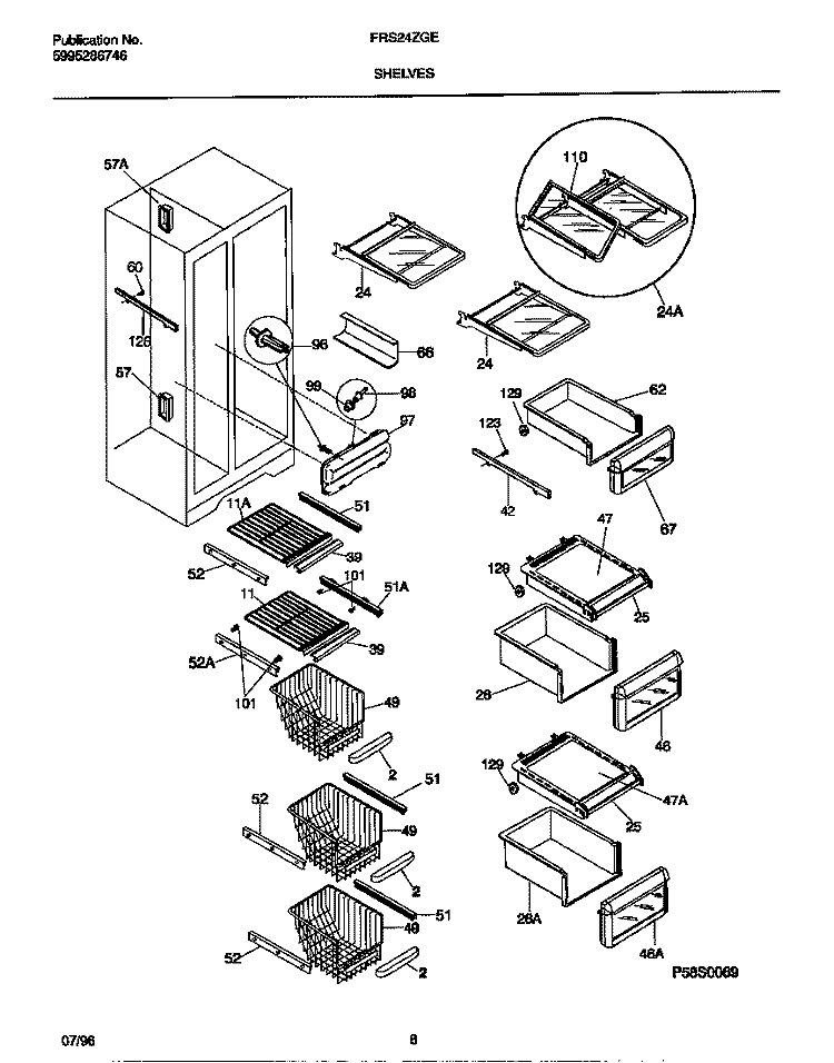 SHELVES Diagram and Parts List for FRS24ZGED0  Frigidaire Refrigerator