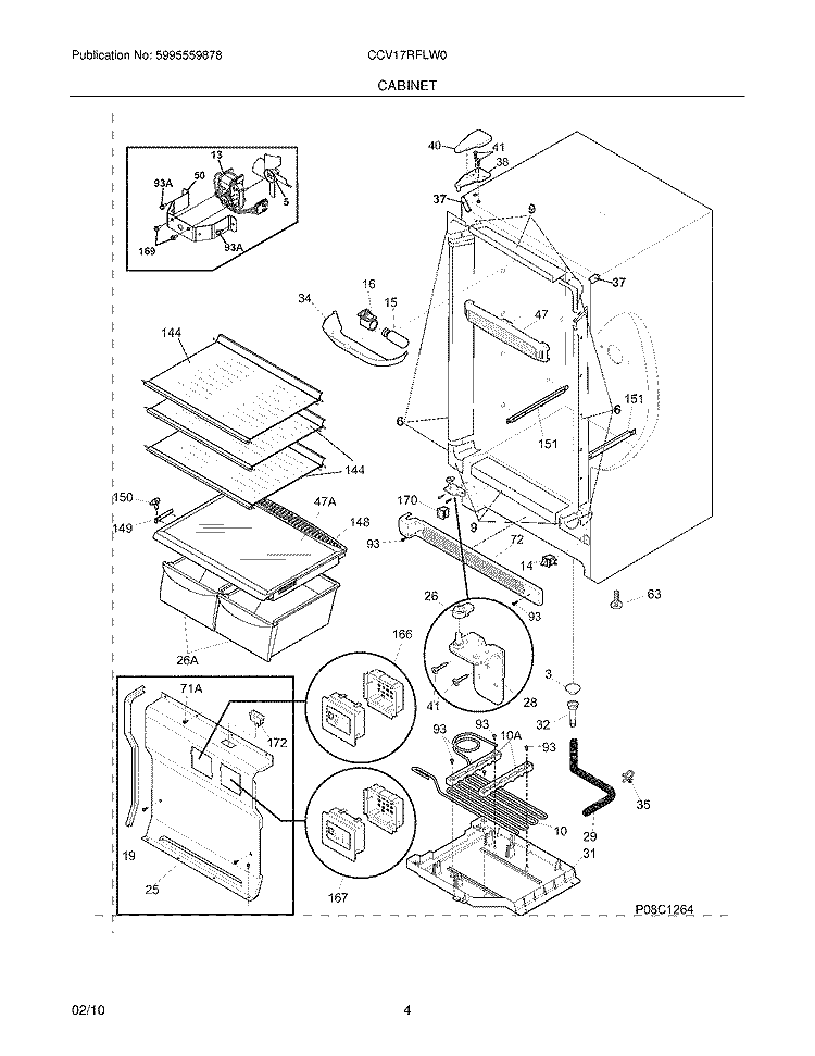 CABINET Diagram and Parts List for CCV17RFLW0  Electrolux Refrigerator