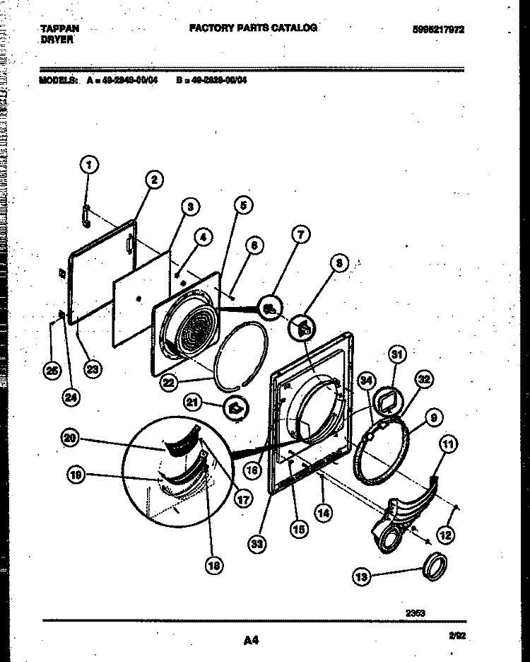 DOOR PARTS Diagram and Parts List for 49-2848-23-04  Tappan Dryer