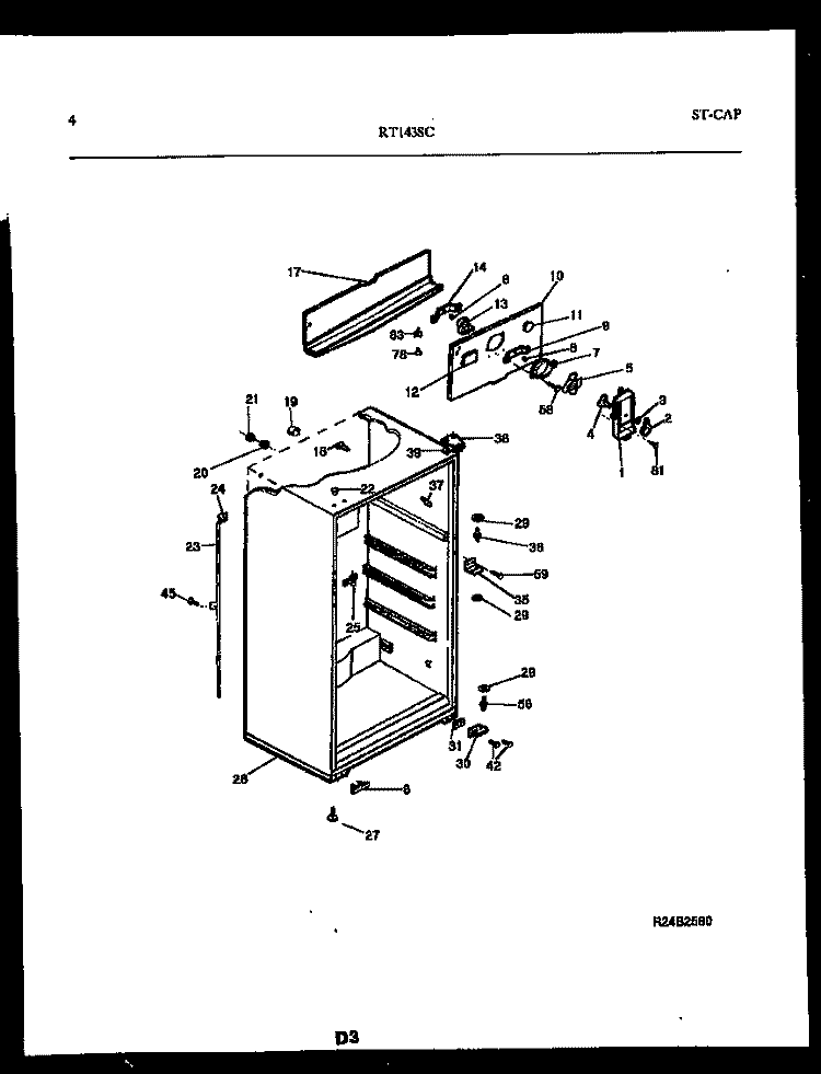 CABINET PARTS Diagram and Parts List for RT143SCD0  Frigidaire Refrigerator