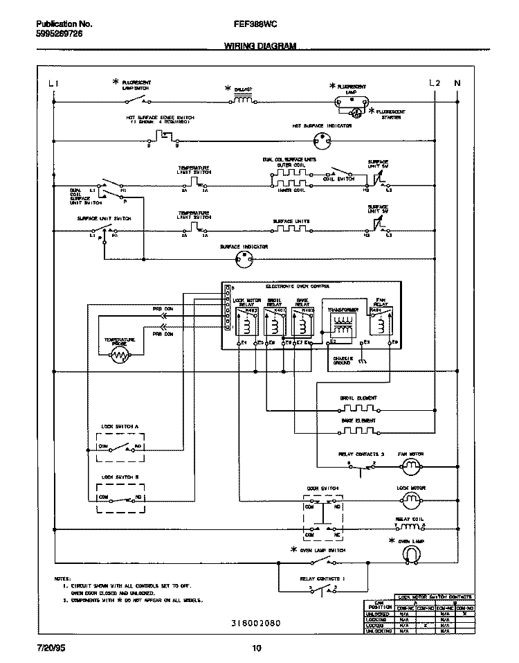 WIRING DIAGRAM Diagram and Parts List for FEF388WCCB  Frigidaire Range