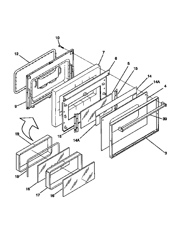 DOOR Diagram and Parts List for 31-4592-00-03  Tappan Range